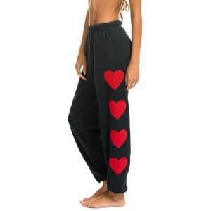 Aviator Nation Black joggers with red hearts #joggers